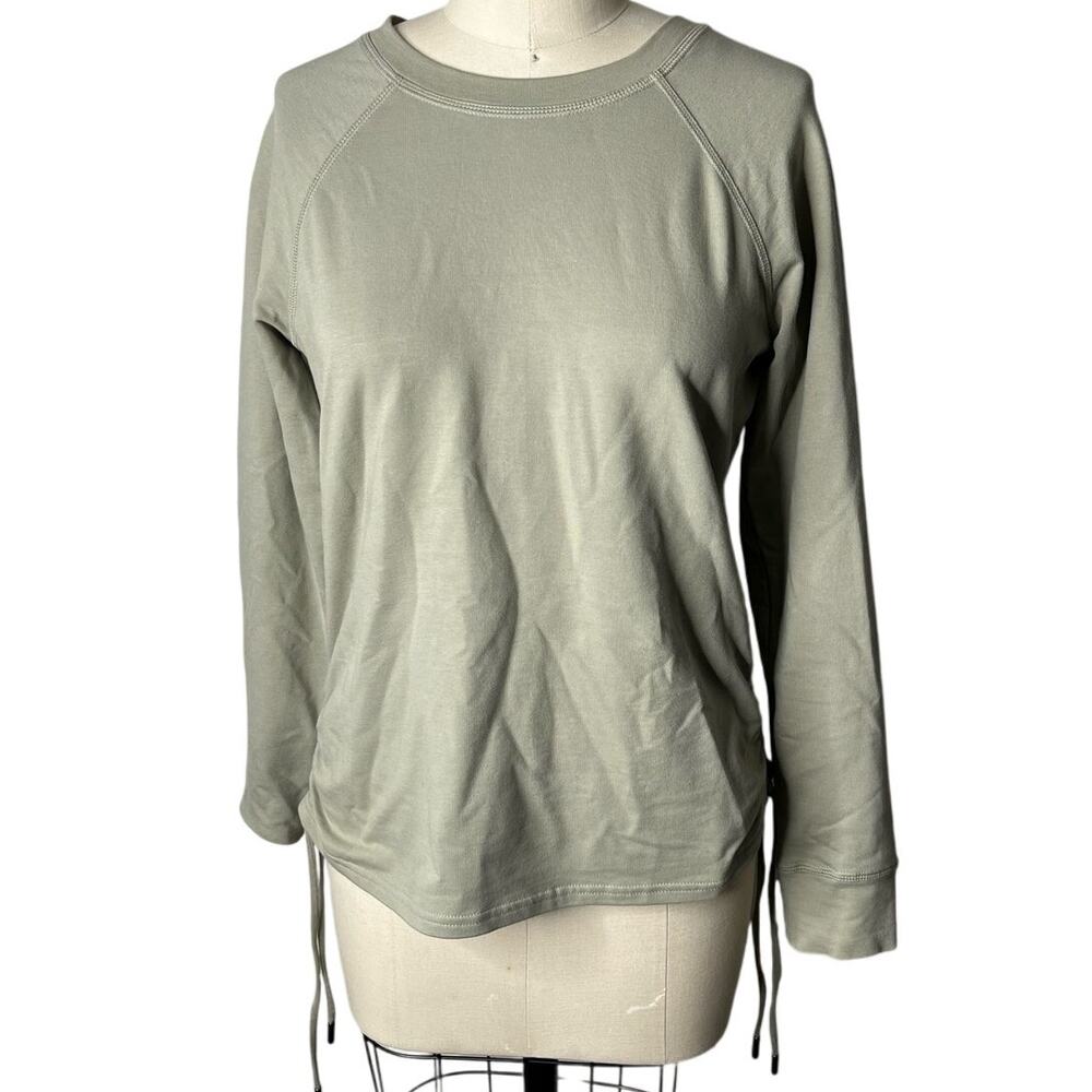 Pact Perfectly Lightweight Cinched Crewneck Pullover in Sage Green Small